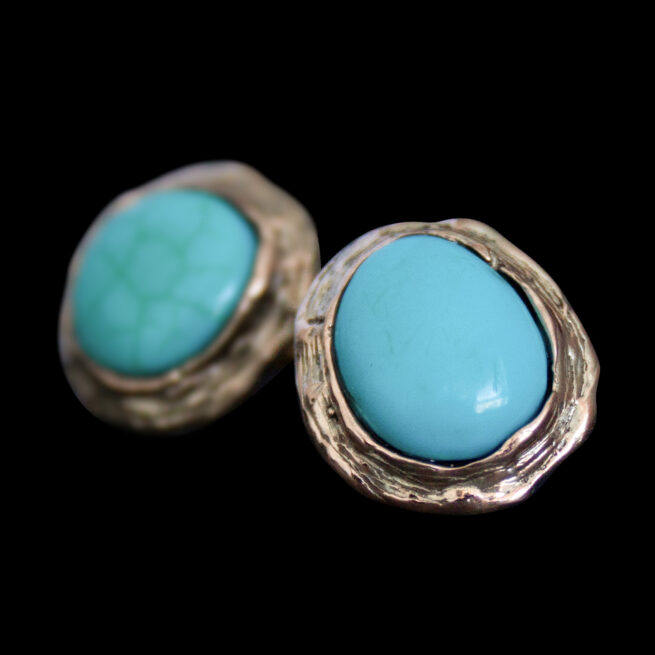 9K Gold Turquoise Stud Earrings - Image 4