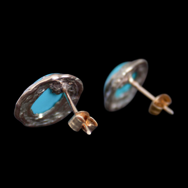 9K Gold Turquoise Stud Earrings - Image 7