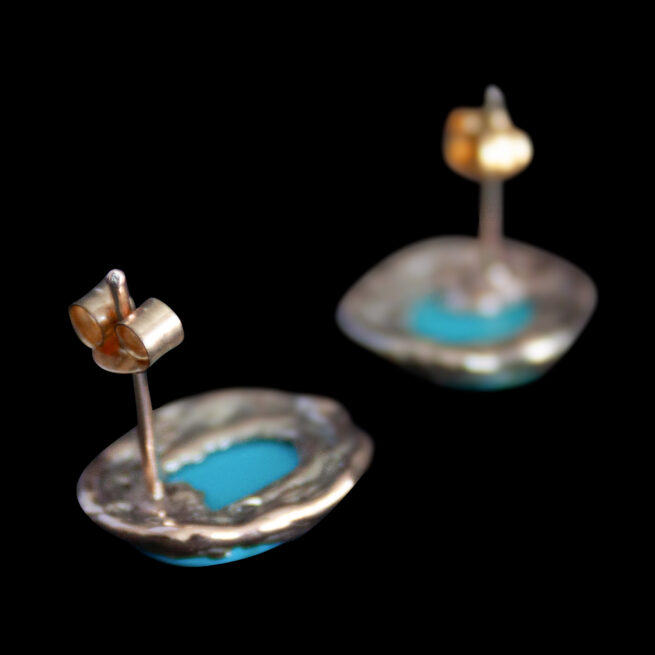 9K Gold Turquoise Stud Earrings - Image 6