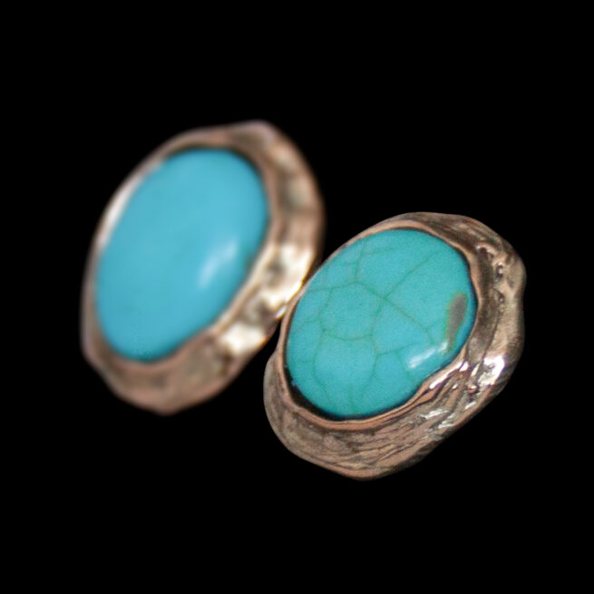 9K Gold Turquoise Stud Earrings - Image 5