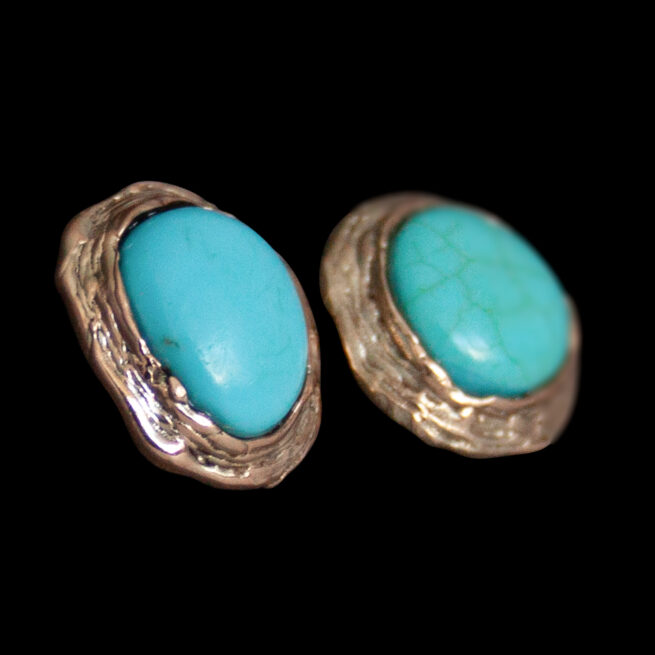 9K Gold Turquoise Stud Earrings - Image 3