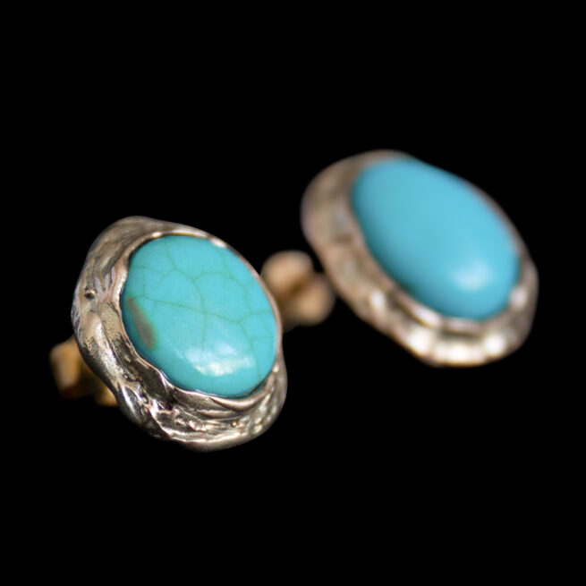 9K Gold Turquoise Stud Earrings - Image 2