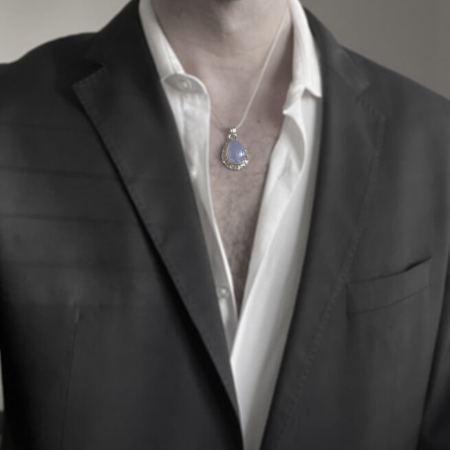 Blue Chalcedony Silver Pendant