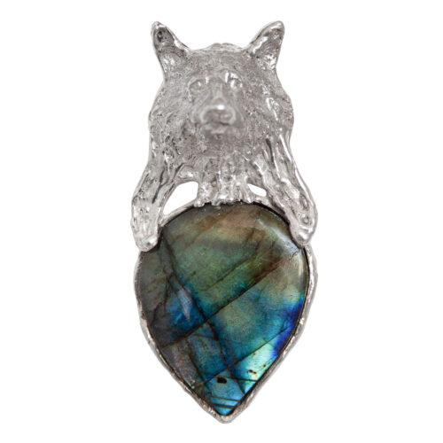 Silver Wolf Labradorite Pendant