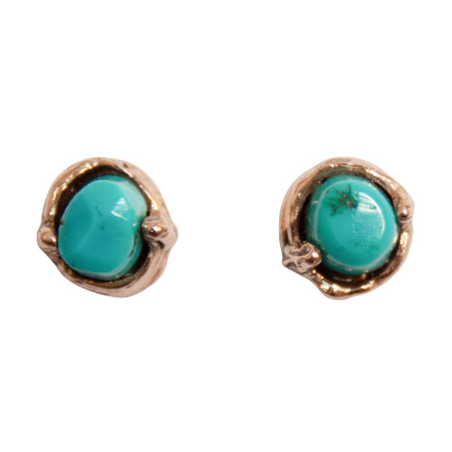 18K Gold Round Turquoise Studs