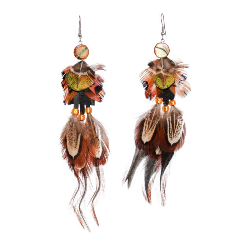 Brown Green Feather Earrings