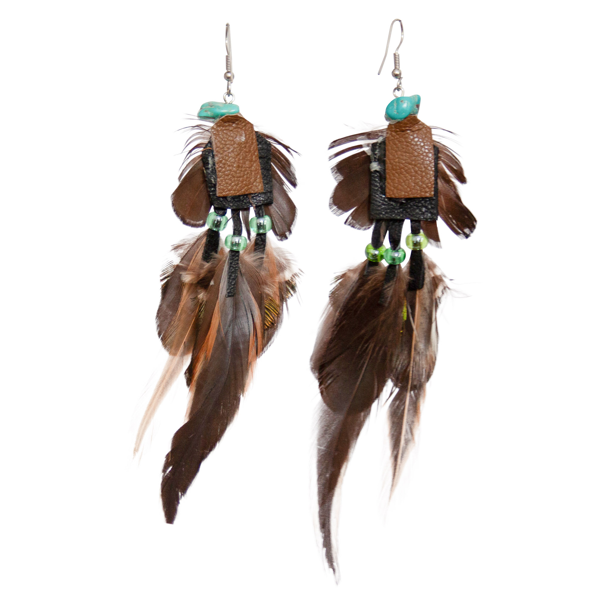 Boucles d'Oreille Navajo Plumes Vertes – Image 2