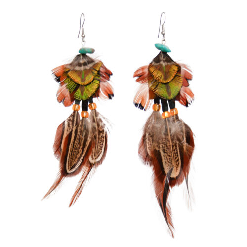 Turquoise Nugget Feather Earrings