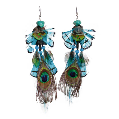 Turquoise Peacock Feather Earrings
