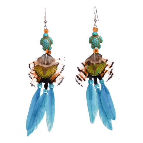 Turquoise Turtle Feather Earrings