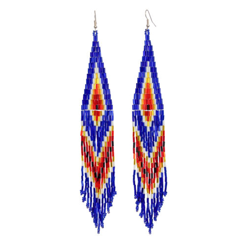 Long Beaded Earrings - Blue Orange
