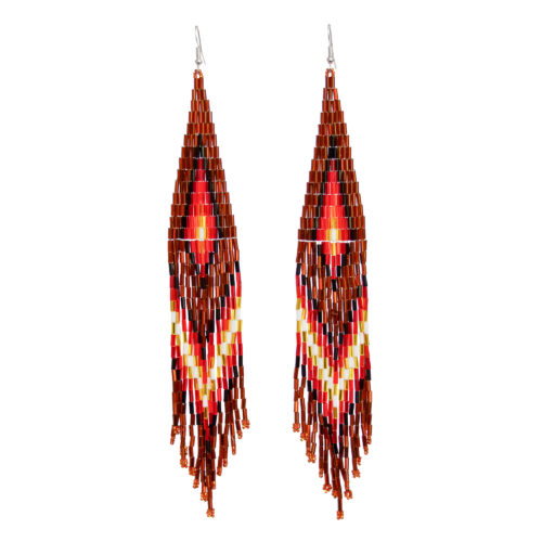 Long Beaded Earrings - Brown Red