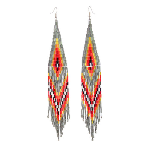 Long Beaded Earrings - Grey Orange