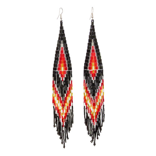 Long Beaded Earrings - Orange Black