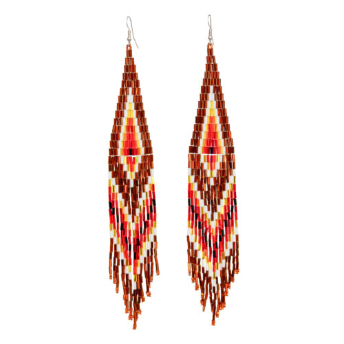 Long Beaded Earrings - Orange White