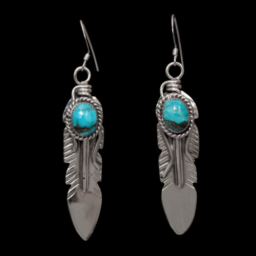 Straight Feather Turquoise Earrrings