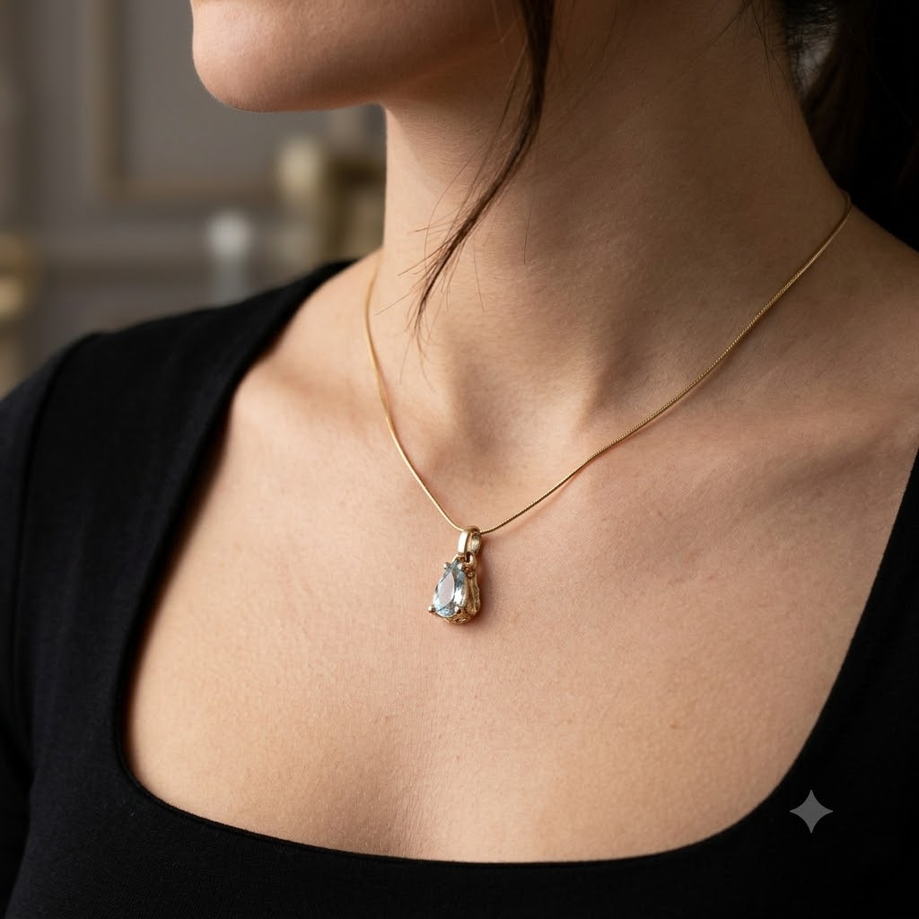 18K Gold Faceted Aquamarine Pendant