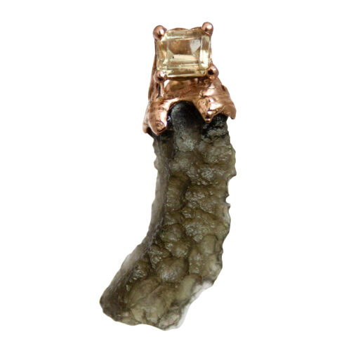 18K Gold Heliodor Moldavite Pendant
