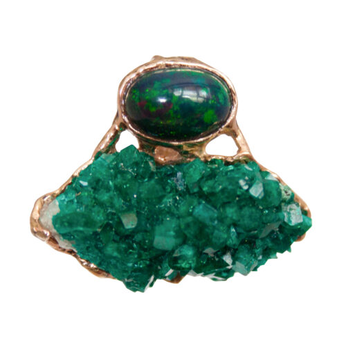18K Gold Opalite Dioptase Pendant
