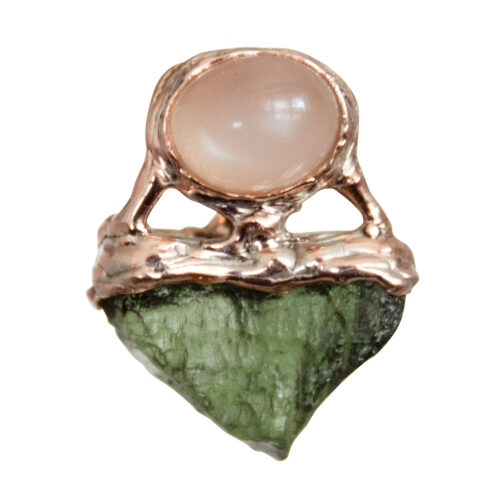 9K Gold Moldavite Moonstone Pendant