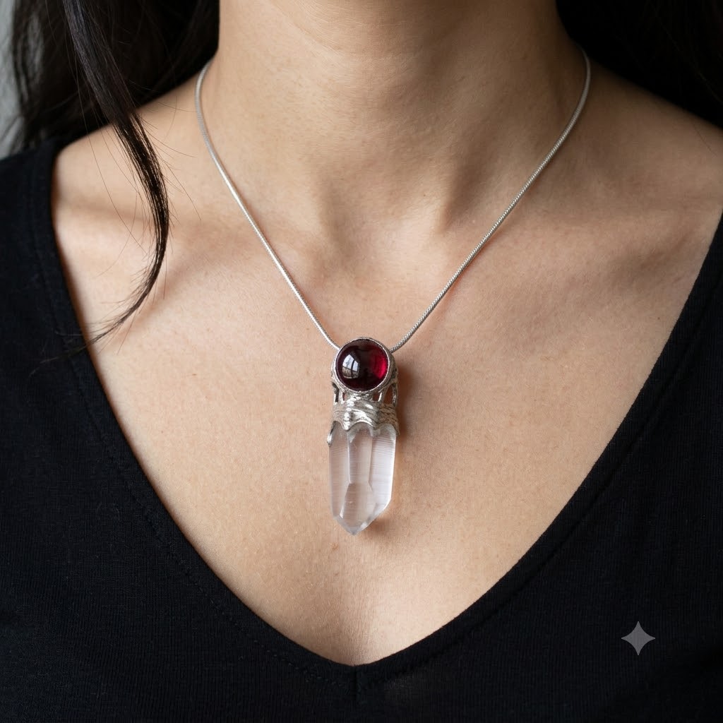 Quartz Rhodolite Silver Pendant