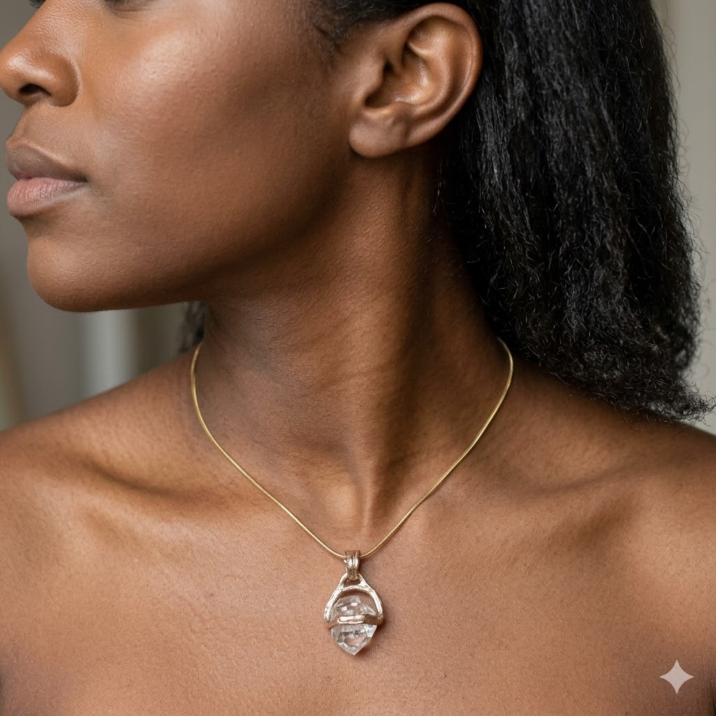 9K Gold Herkimer Diamond Pendant