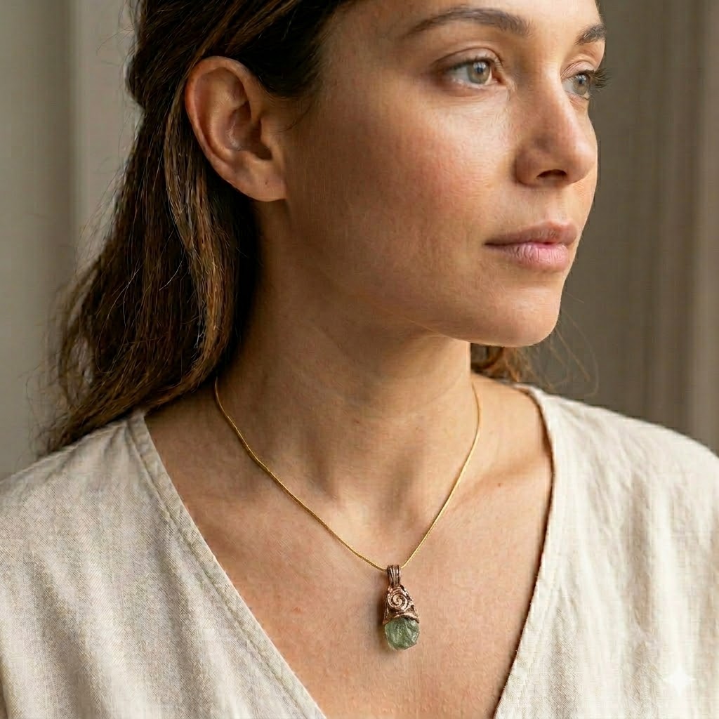 9K Gold Moldavite Pendant