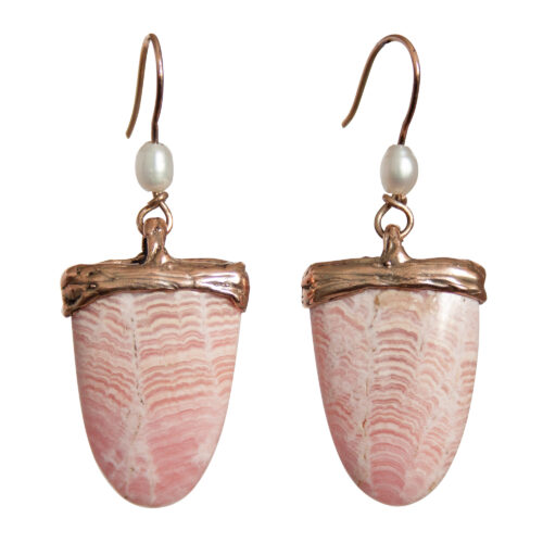 9K Gold Rhodochrosite Pearl Earrings