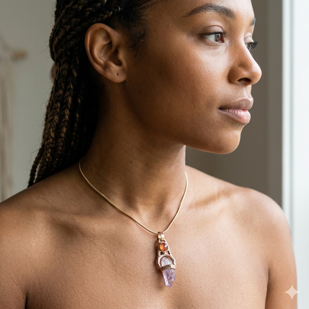 9K Gold Tourmaline Amethyst Pendant