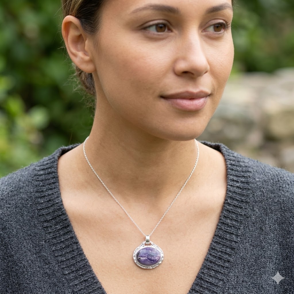 Elliptical Sugilite Silver Pendant