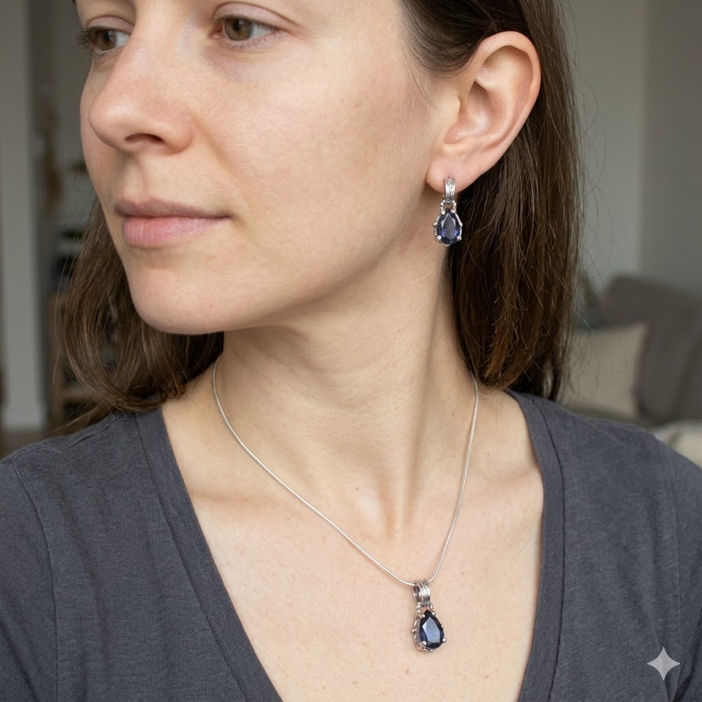Faceted Iolite Silver Pendant