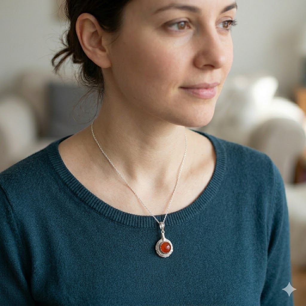 Round Silver Carnelian Pendant