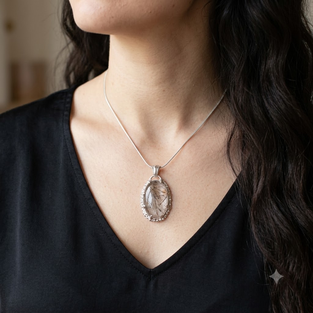 Rutilated Quartz Silver Medallion