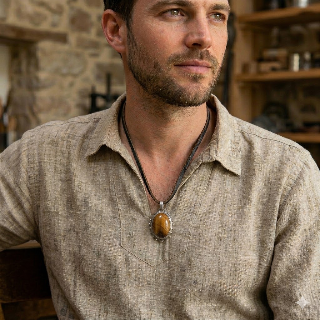 Tiger's Eye Silver Medallion
