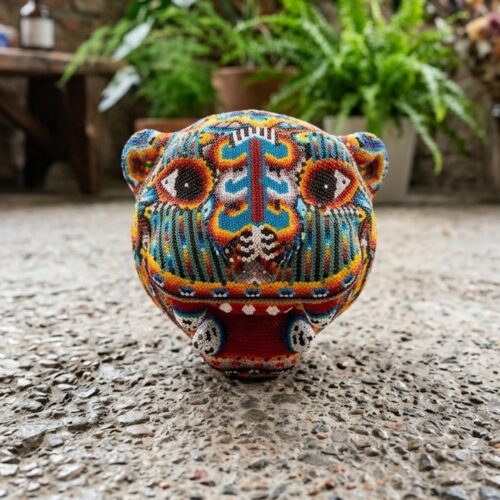 Psychedelic Beaded Jaguar Head