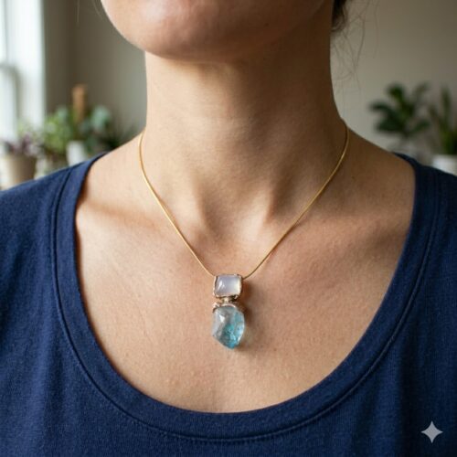 9K Gold Moonstone Aqua Aura Pendant