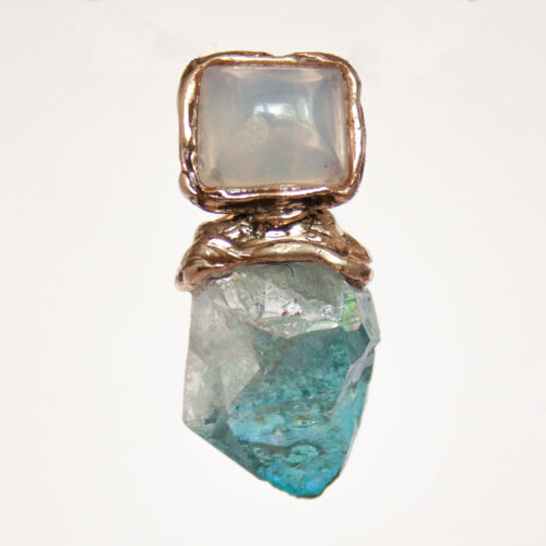 9K Gold Moonstone Aqua Aura Pendant