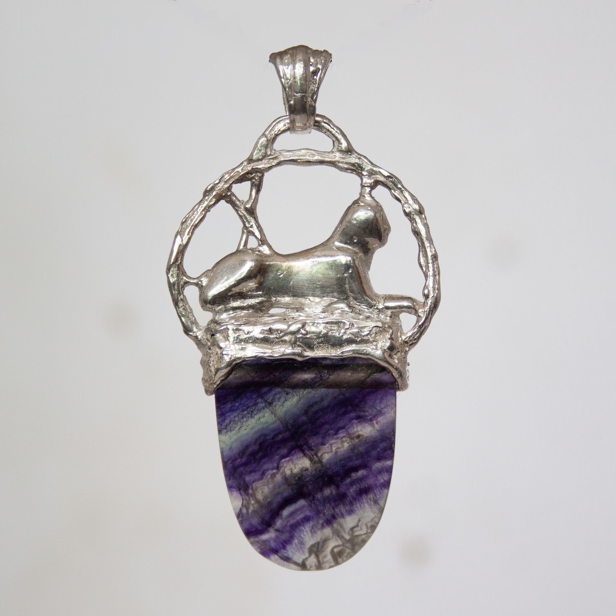 Silver Sphinx Fluorite Pendant