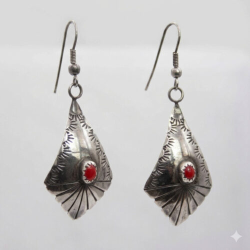 Diamond Shape Silver Coral Earrings