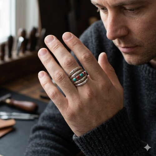 Multiband Turquoise Coral Ring