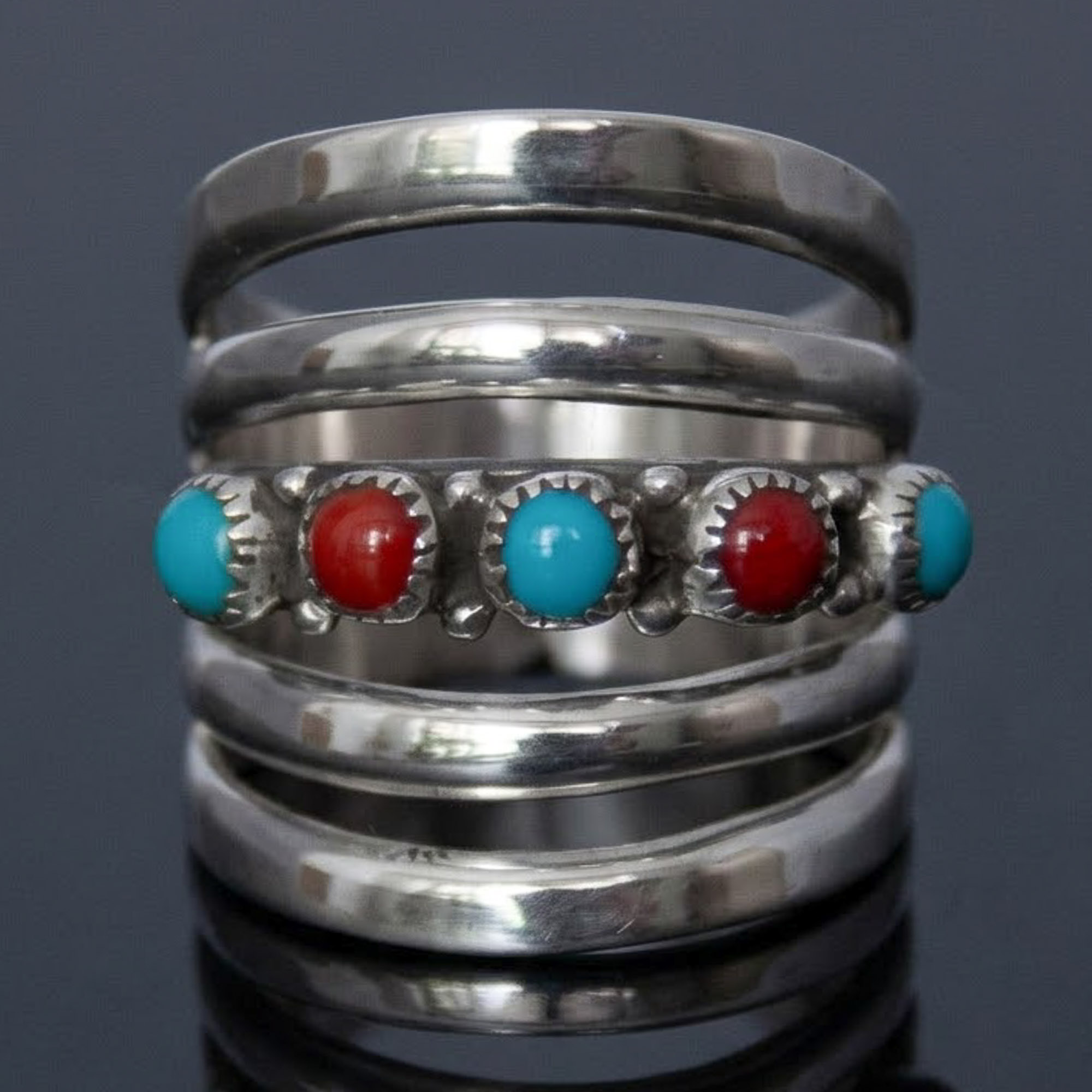 Multiband Turquoise Coral Ring