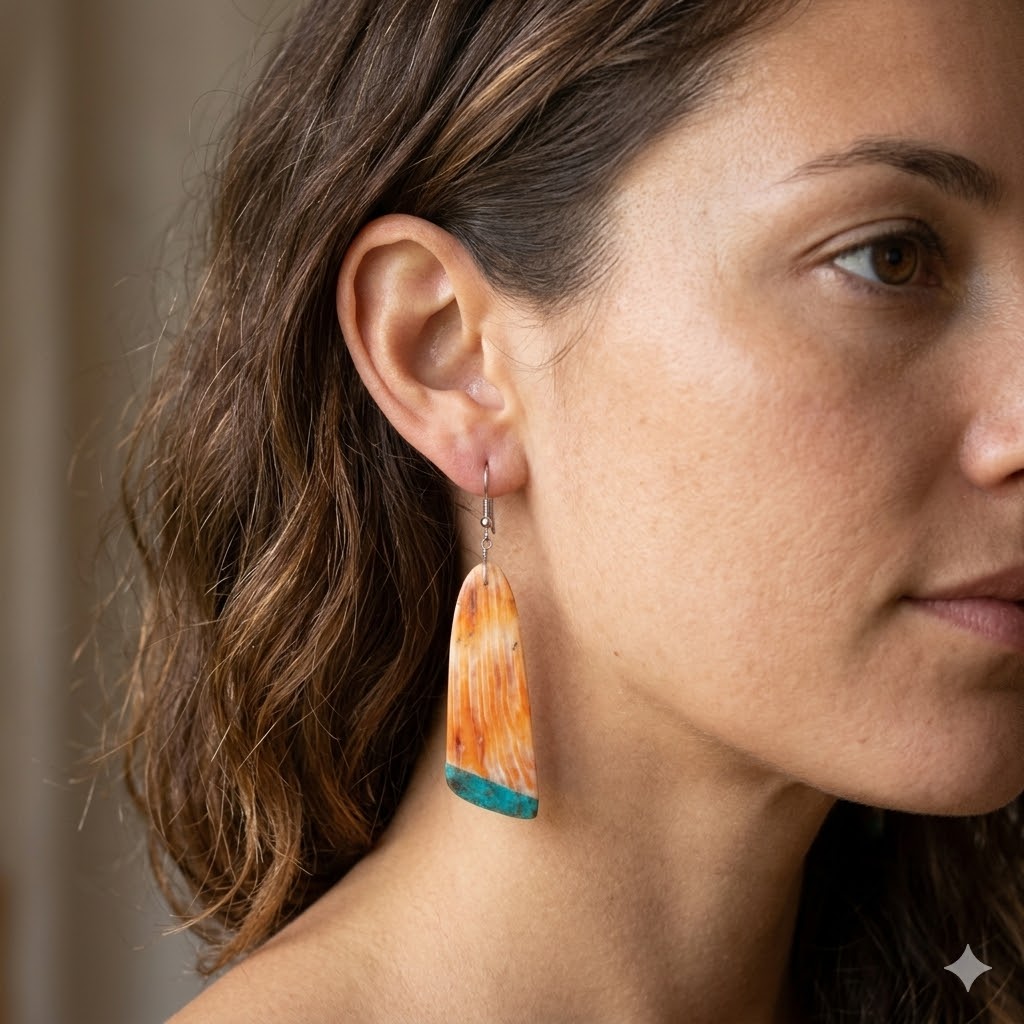 Orange Shell Turquoise Tip Earrings