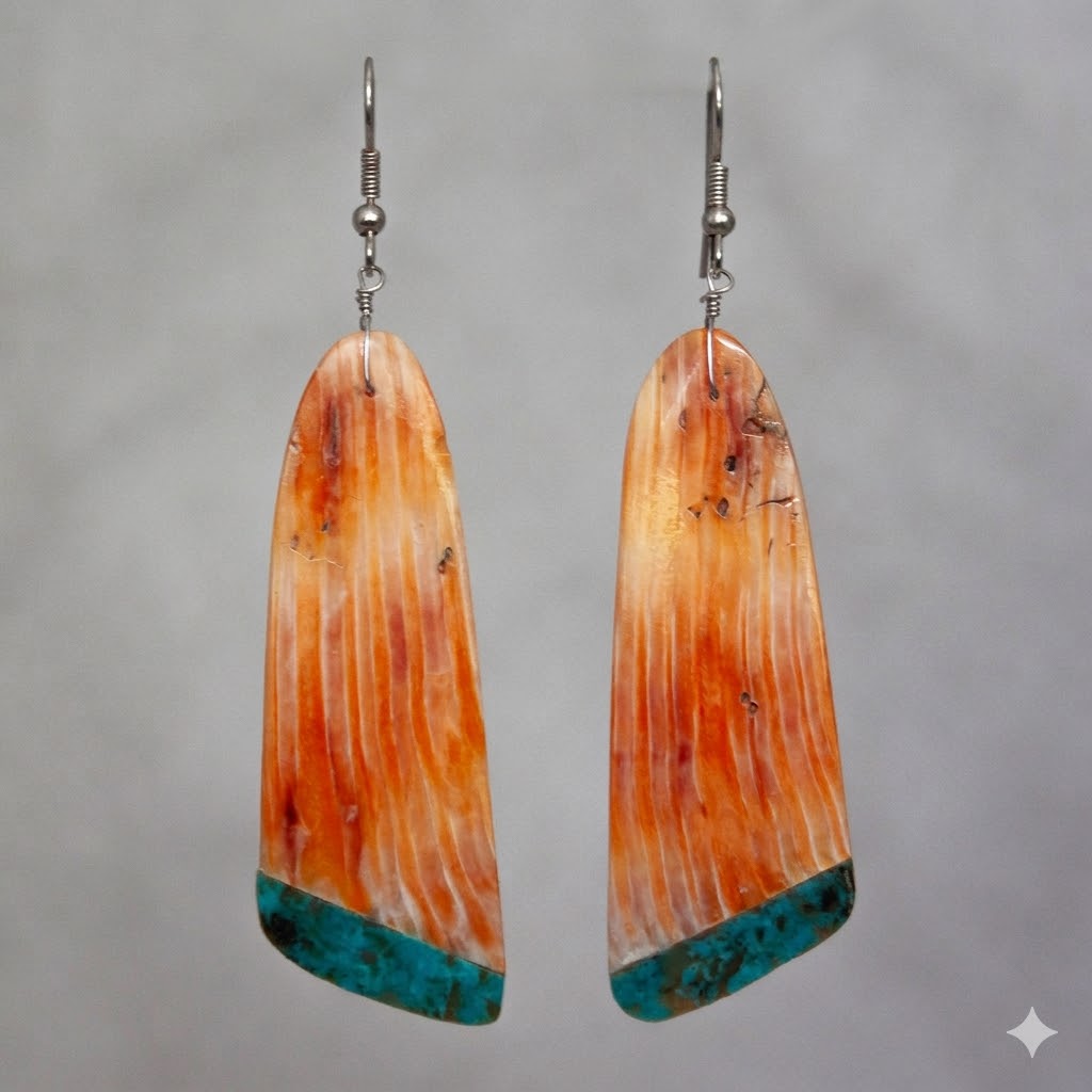 Orange Shell Turquoise Tip Earrings