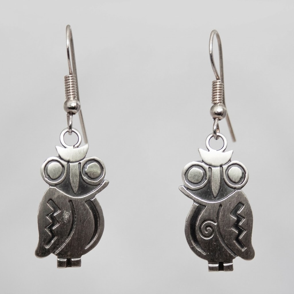 Silver Owl Earrings - Zigzag Design