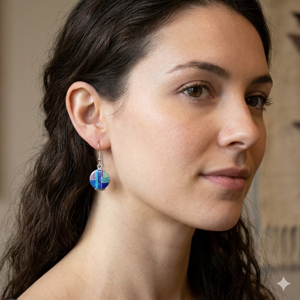 Small Circular Blue Earrings