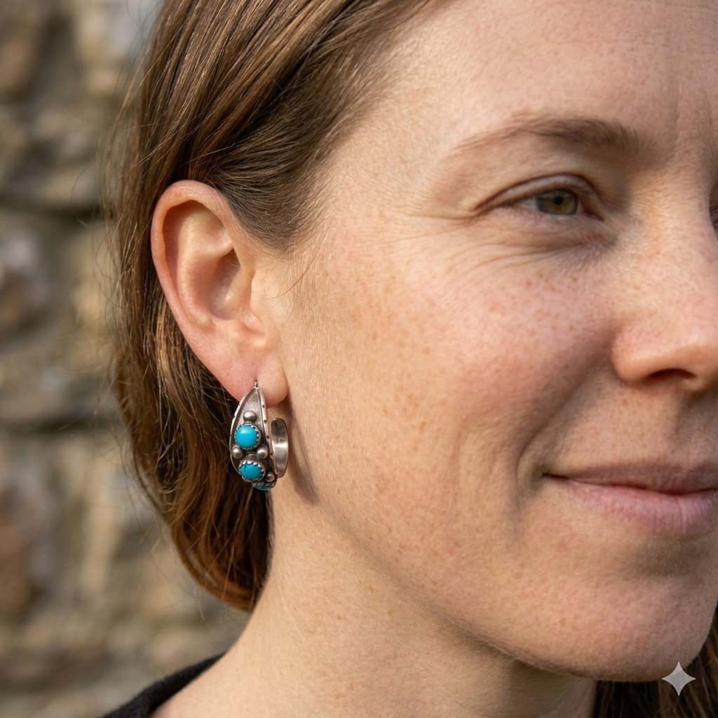 Small Navajo Turquoise Hoops