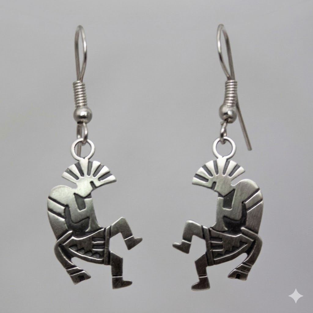 Small Silver Kokopelli Earrings