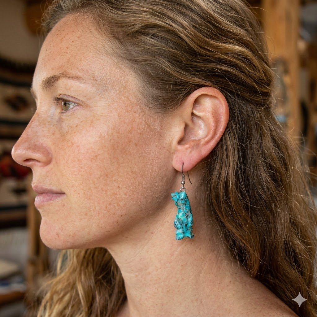 Turquoise Bear Zuni Earrings