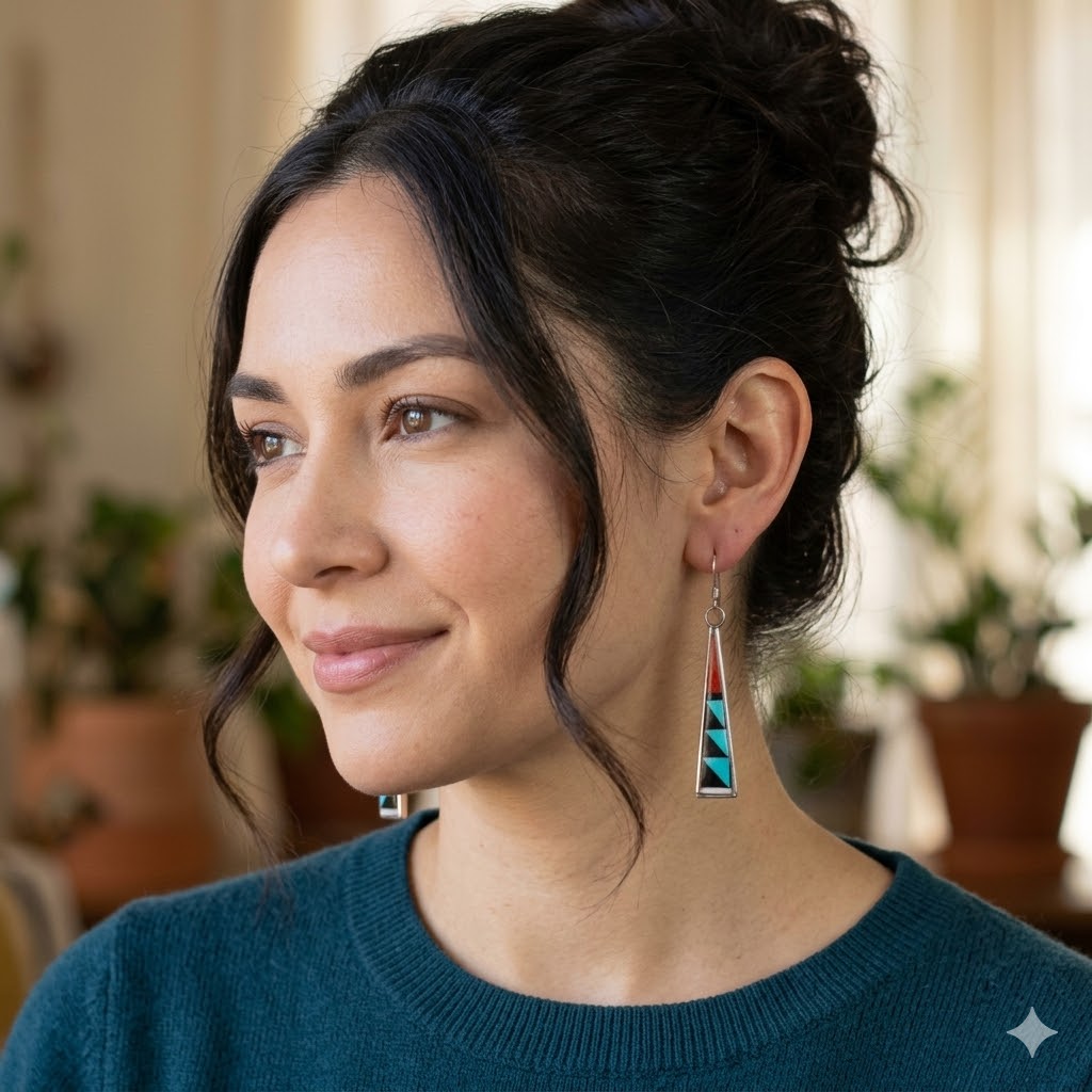 Zuni Inlay Black Steps Earrings