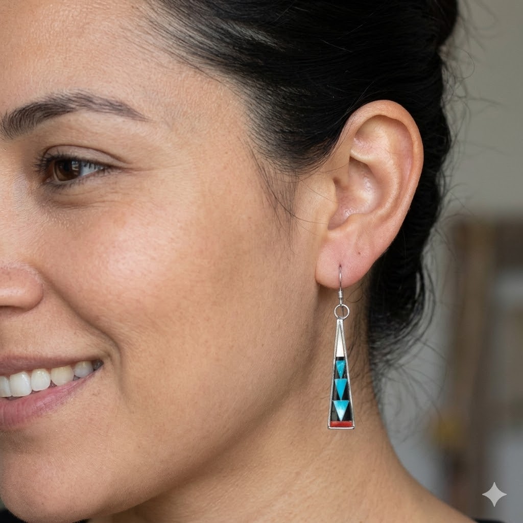 Zuni Inlay Blue Arrow Earrings